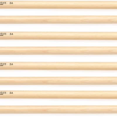 Vater Hickory Drumsticks 4-pack - Los Angeles 5A - Wood Tip  Bundle with Evans EC2 Clear Drumhead - 14 inch image 3