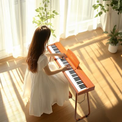 Glarry GPP-110 88 Key Full Size Semi-Weighted Standard Electric Digital Piano with Piano Bench Natural image 9
