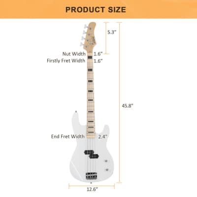 Glarry GP Electric Bass Guitar Without Pickguard White image 9