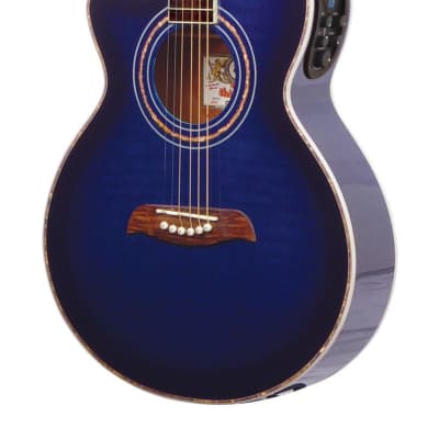 Oscar Schmidt Folk Left-Handed Cutaway Acoustic Electric Guitar Flame Trans Blue image 1