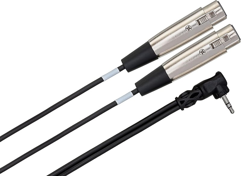 Hosa CYX-405F Camcorder Microphone Cable, Dual XLR3F to Right-angle 3.5 mm TRS, 5 ft image 1