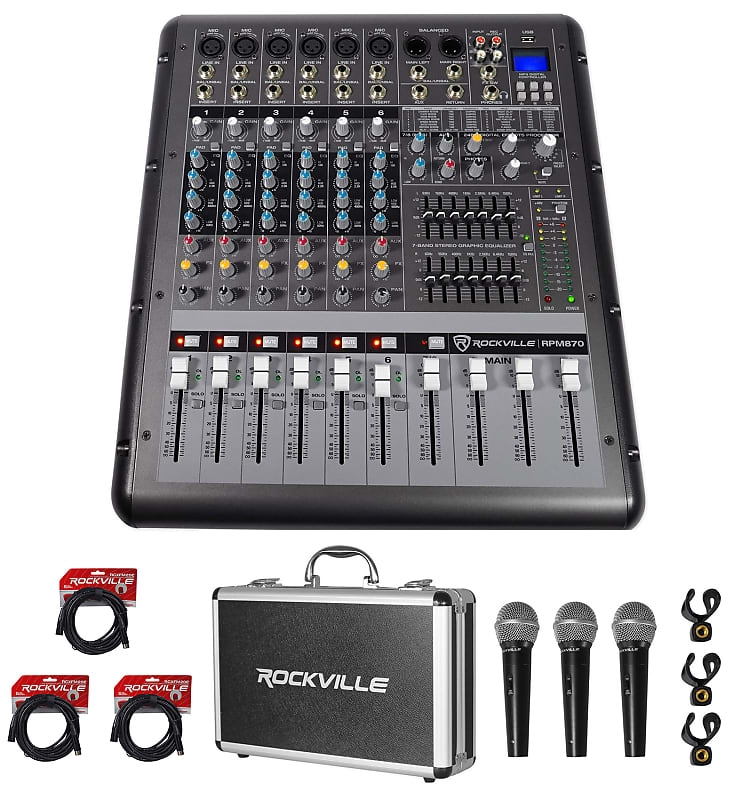 Rockville RPM870 8 Channel 6000w Powered Mixer, USB, Reverb