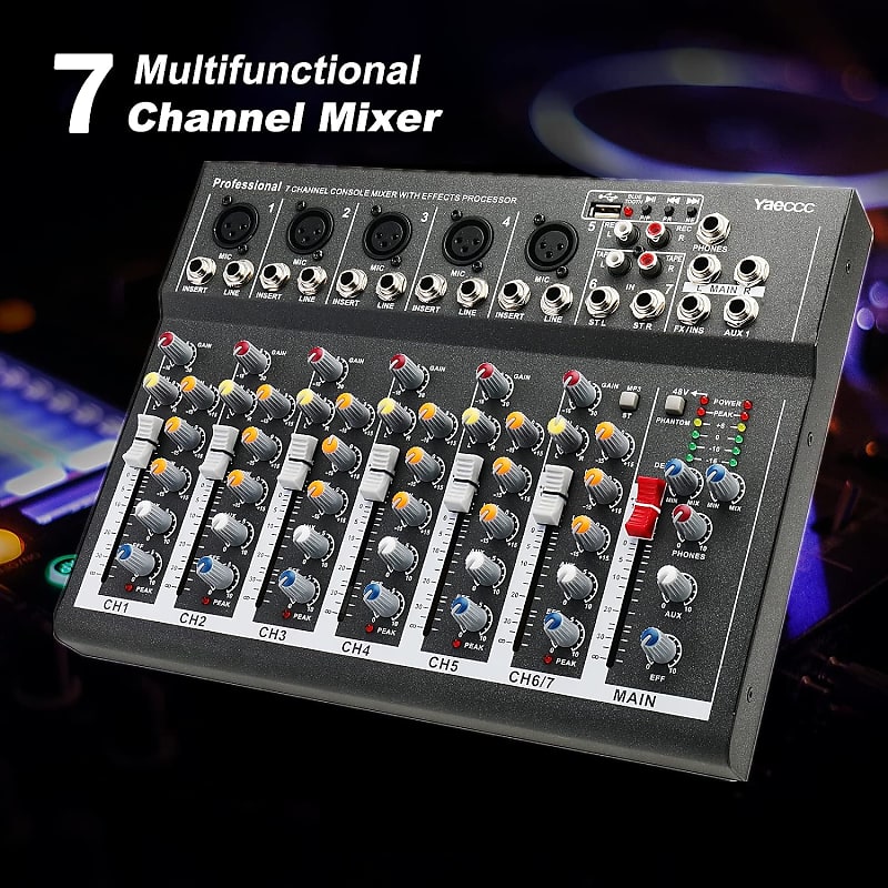 4/7 Channel Professional Powered Mixer Power Mixing Live Studio Audio Sound  DJ-Mixer Mixing Console with USB slot (7 Channel)