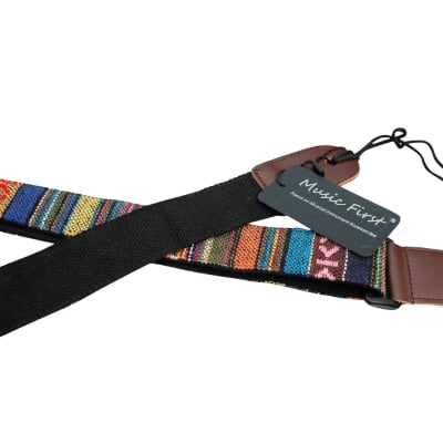 Classic Country Style Soft Yarn-Dyed Fabric & Genuine Leather Ukulele Strap  Ukulele Shoulder Strap Version 2.0 With A Genuine Leather Strap Locker