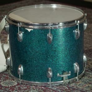 Slingerland 1965 Maple Marching 15"x12"  Snare Drum in "Blue/Turquoise Sparkle" w/ Sling image 2