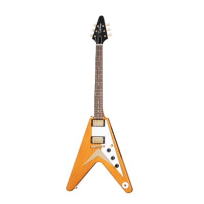Epiphone - 1958 Korina Flying V Inspired by Gibson - Electric Guitar - Aged Natural w/ White Pickguard - w/ Hard Case image 9