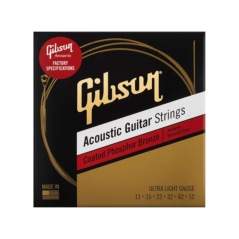 Gibson Coated Phosphor Bronze Acoustic Guitar Strings Ultra-Light Gauge 11-52 image 1