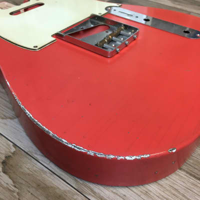 Franchin Mars guitar body FADED FIESTA RED nitro heavy relic cracks aged alder T-type image 6