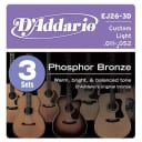 D'Addario EJ26-3D, 3 Sets Phosphor Bronze Custom Light 11-52 Acoustic Strings