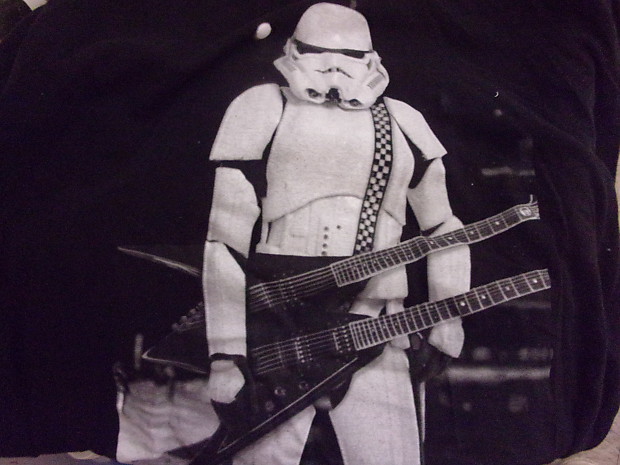 Star Wars Storm Trooper with Double Neck Flying V Guitar Awesome