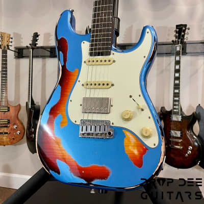 Schecter USA Custom Shop Nick Johnston Traditional Electric Guitar w/ Case-Lake Placid Blue over 3-Tone Sunburst (Heavy Relic) image 4
