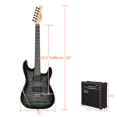 Glarry GST Stylish H-H Pickup Tiger Stripe Electric Guitar Kit with 20W AMP, Bag, Guitar Strap 2020s -Black image 3