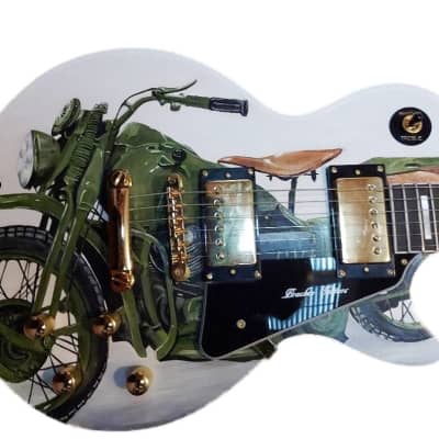 Bracken custom LP Home of the Brave Electric Guitar 2020 - hand oil painting by artist Sergio Gomez image 3