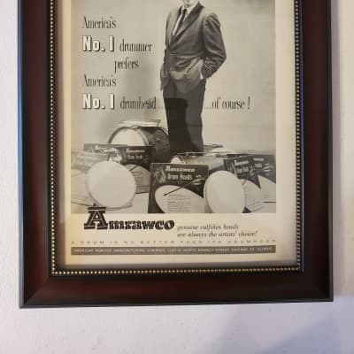 1959 Amrawco Drum Heads Promotional Ad Framed Shelly Manne Original