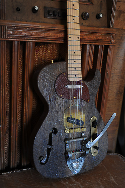 Postal Handmade Crossroads Barnwood Guitar Old Pine Body F Hole Vintage Vibrato Fender US Pickups image 1