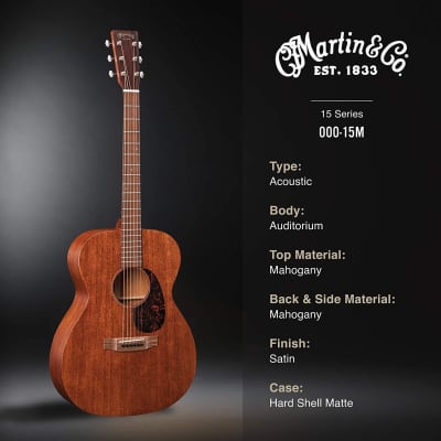 Martin Guitar 000-15M with Gig Bag, Acoustic Guitar for the Working Musician, Mahogany Construction, Satin Finish, 000-14 Fret, and Low Oval Neck Shape image 5