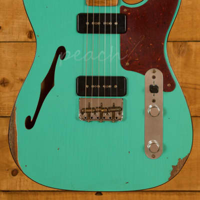 LEFTY! Custom NOS Relic Thinline Tele Guitar Turquoise Olympic White Blonde  TL72