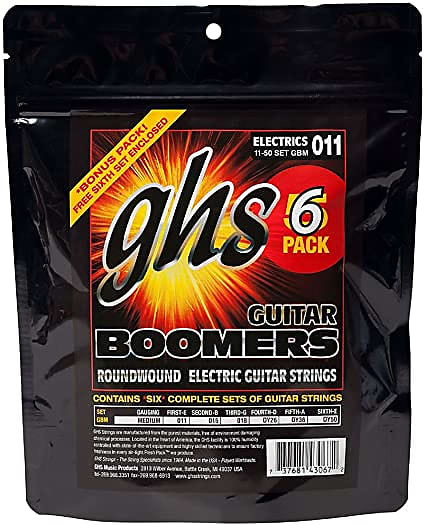 6 Pack:  GHS GBM-5  Boomers Nickel-Plated Electric Guitar Strings - Medium (11-50) Free Set incl image 1