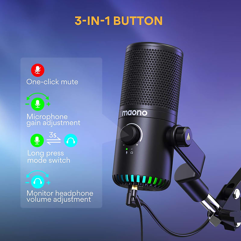 Donner Gaming Microphone with RGB, Computer Microphone 96Hz/24-bit High  Sampling Rate, USB Microphone for PC PS4 MAC Streaming Podcast, Condenser