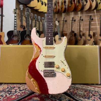 Agostin Custom Guitars Classic S Relic Aged Olympic White Over Candy Apple Red HSS image 2
