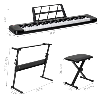 Glarry GEP-109 61 Key Lighted Keyboard with Piano Stand, Piano Bench, Built In Speakers, Headphone, Microphone image 3