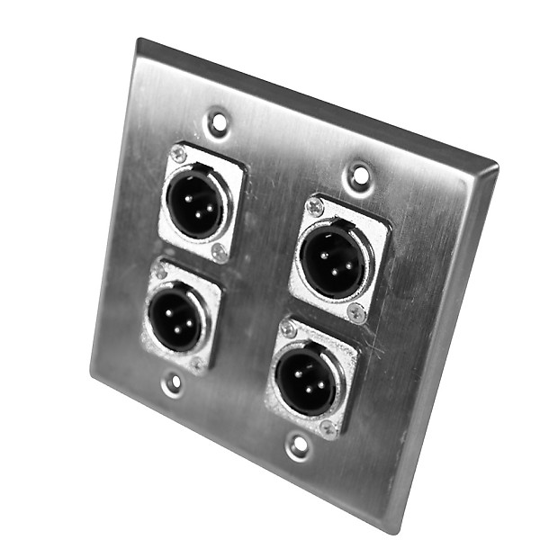 Seismic Audio SA-PLATE31 2-Gang Stainless Steel Wall Plate w/ 4 XLR Male Metal Connectors image 1