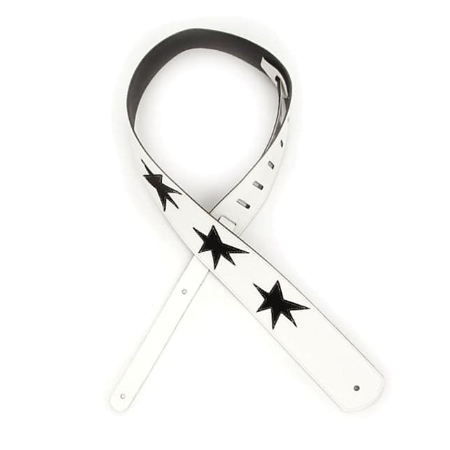 D'Addario Deluxe Leather Guitar Strap, Star Patches, White with Black L25W1413 image 1