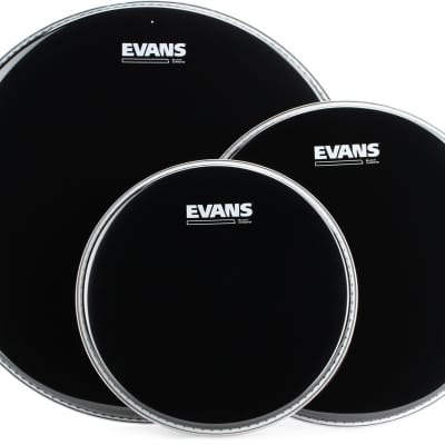 Evans Black Chrome 3-piece Tom Pack - 10/12/16 inch  Bundle with RTOM Moongel Drum Damper Pads - Blue (6-pack) image 2