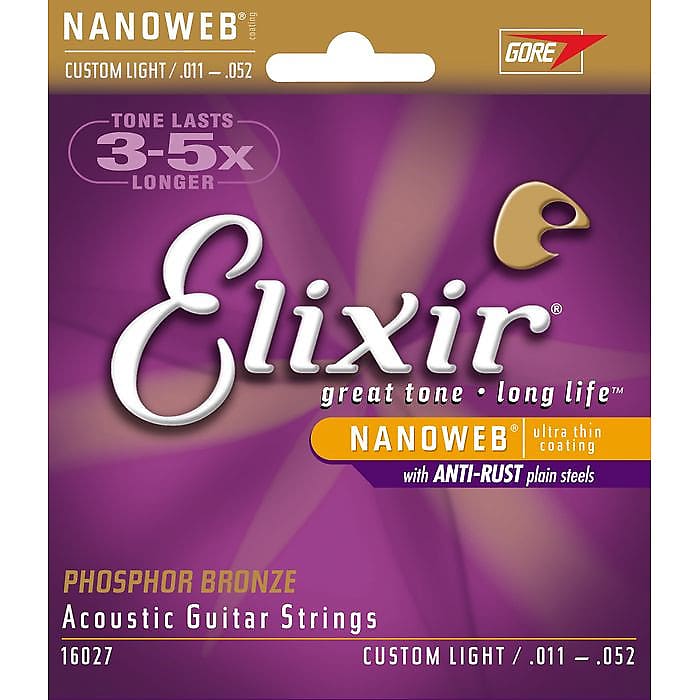Elixir Custom Light Nanoweb Phosphor Bronze Acoustic Guitar Strings 11-52 image 1