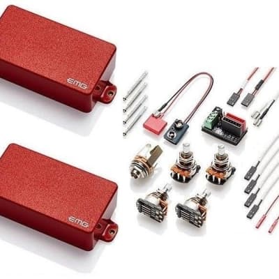 EMG 81 + 60 RED ACTIVE SOLDERLESS HUMBUCKER GUITAR PICKUP SET SHORT SHAFT  POTS & WIRING