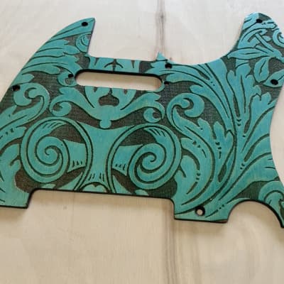 US made Satin turquoise rad 1910’s stencil wood pickguard for telecaster image 1