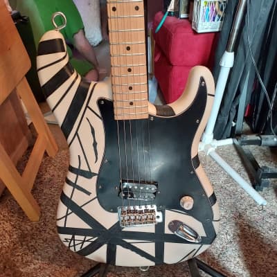 Unbranded Stratocaster-Style 2020 Black/White Stripes Satin Tribute image 2