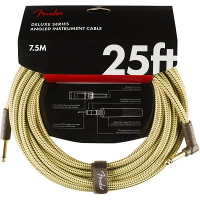 Fender Deluxe Instrument Cable, Angled/Straight, 7.6m/25ft, Tweed for sale