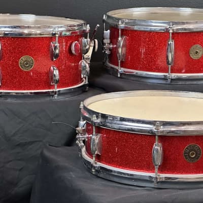 Gretsch Round Badge Red Sparkle snare drum trio 4x14, 5.5x14, 6.5x14 image 1