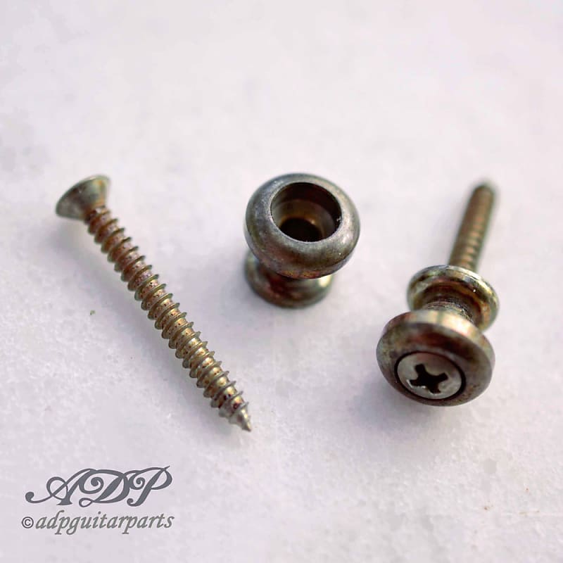 2 Strap Button Goldo fit Schaller Lock Nickel Aged (Relic) Reverb