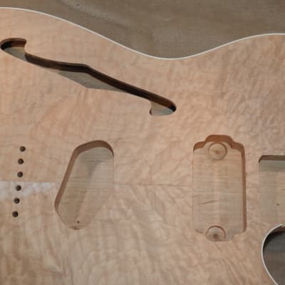 Unfinished Telecaster Body Semi-Hollow W/F-Hole Book Matched Figured Quilt Maple Top 2 Piece Premium Alder Back White Binding Chambered Very Light 2lbs 12.5oz! image 4