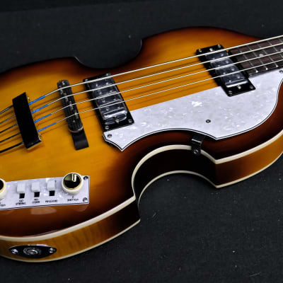 NEW Hofner Ignition PRO Beatle Bass HI-BB-PE-SB comes with LABELLA'S, Tea Cup Knobs, White Switches  & Hofner CASE image 8