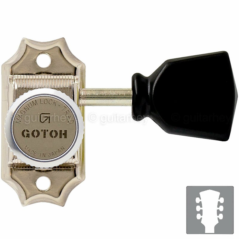 Immagine NEW Gotoh SD90-SLB MGT MAGNUM LOCKING Tuners L3+R3 w/ Black Buttons 3x3 - NICKEL - 1