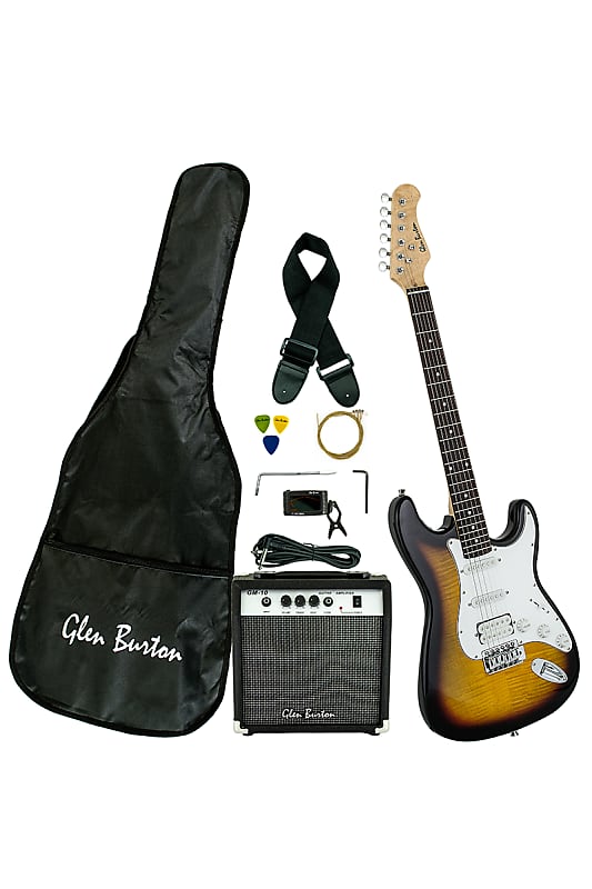 Glen Burton GE101BCO-TS Solid Body ST-Style Electric Guitar Combo w/Gig Bag, Amplifier, Tuner, Strap & Cable image 1