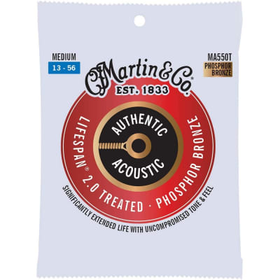 Martin Authentic Acoustic Lifespan 2.0 Treated 13-56 Acoustic Guitar Strings - MA550T 92/8 Phosphor Bronze , Light image 1