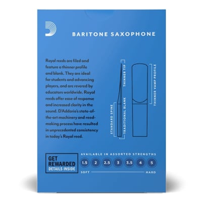 D'Addario Royal RLB1020 Baritone Saxophone Reed 10-Pack, Strength 2.0 image 3