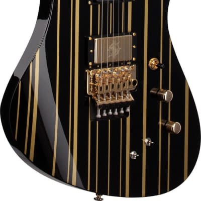 Schecter Synyster Gates Custom S Electric Guitar, Black w/ Gold Stripes image 2
