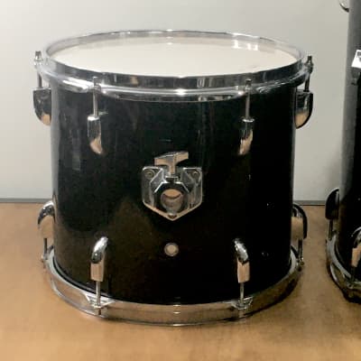 3 Vintage 1990s Groove Percussion Black Power Toms 12/13/16 Acoustic Drums 16x16 Floor Tom + Legs image 3