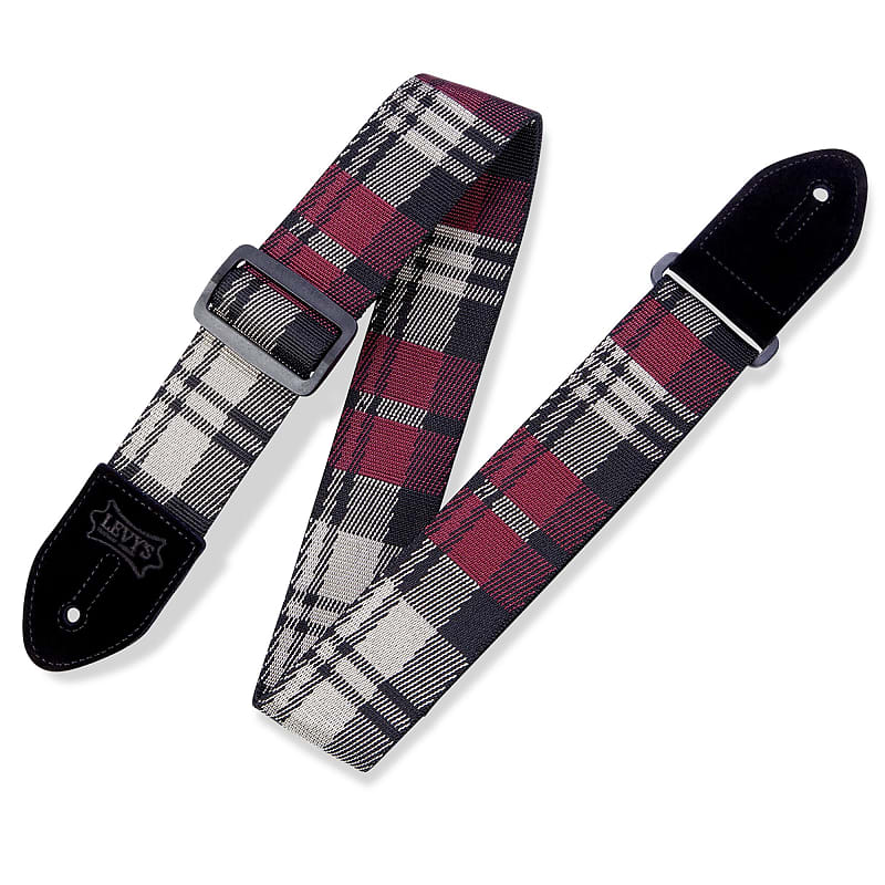 Levys 2 Inch Polyester Guitar Strap With Black Plastic Loop And Slide, Garnet Plaid image 1