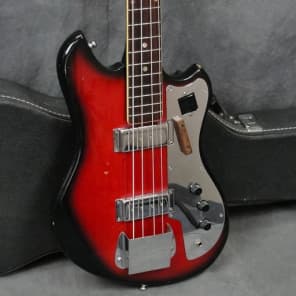 1960s-Jazz-Bass-Guitar-Red-Burst-Made-in-Japan-Teisco? with case image 1