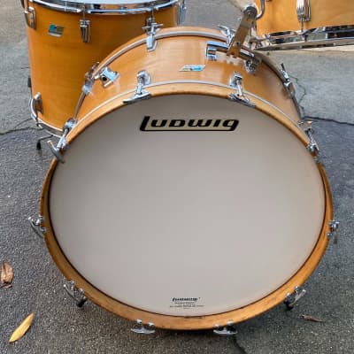 Ludwig 3ply Maple Thermogloss 24x14 Bass Drum with Blue/Olive badge and Rail Consolette FREE CASE image 1