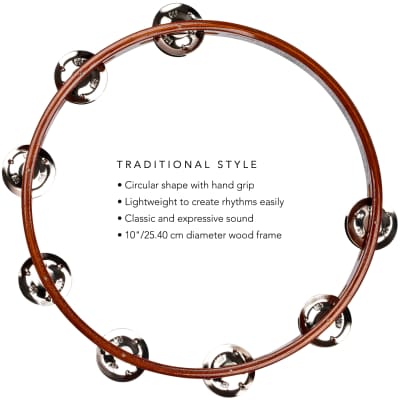 Meinl Percussion TA1AB Traditional 10-Inch Wood Tambourine with Single Row Steel Jingles image 2