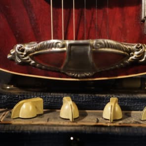 Postal Handmade Traveler Guitar Built-In  Amp  Antique Red full sized 24 scale neck Video image 10