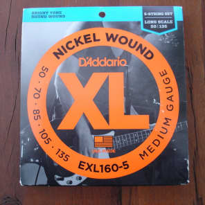 D'Addario EXL160-5 Nickel Wound Long Scale 5-String Bass Guitar Strings, Medium Gauge