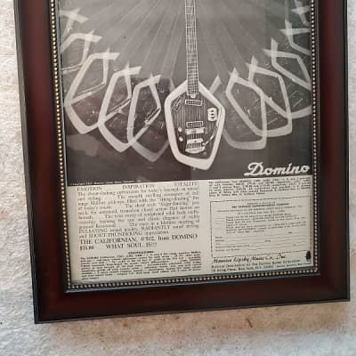1967 Domino  Guitars Promotional Ad Framed Domino Californian Model 502 Electric Guitar Original for sale